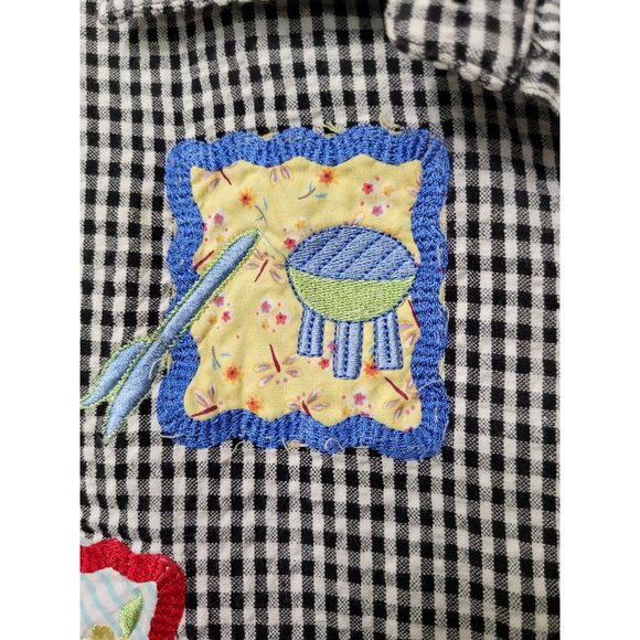 Vtg Bobbie Brooks Womens Black Gingham Short Sleeve Button-Up Shirt M Patchwork - Picture 12 of 12